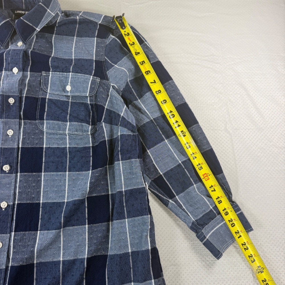 Lands End Dress Womens 1X Plaid Flannel Shirt Dress Blue Long Sleeve Cotton - Picture 3 of 15